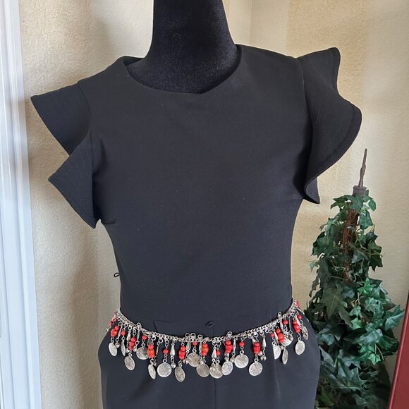 Vintage Style Coin Belt -Heavy Silver Tone-Glass Red Beads- BOHO Tribal Boutique main image 7